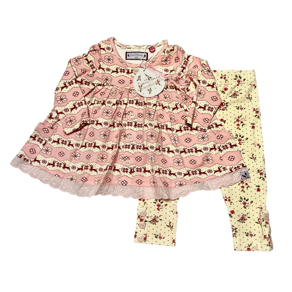 NWT SweetHoney Floral Reindeer Out to Play Set 18 months